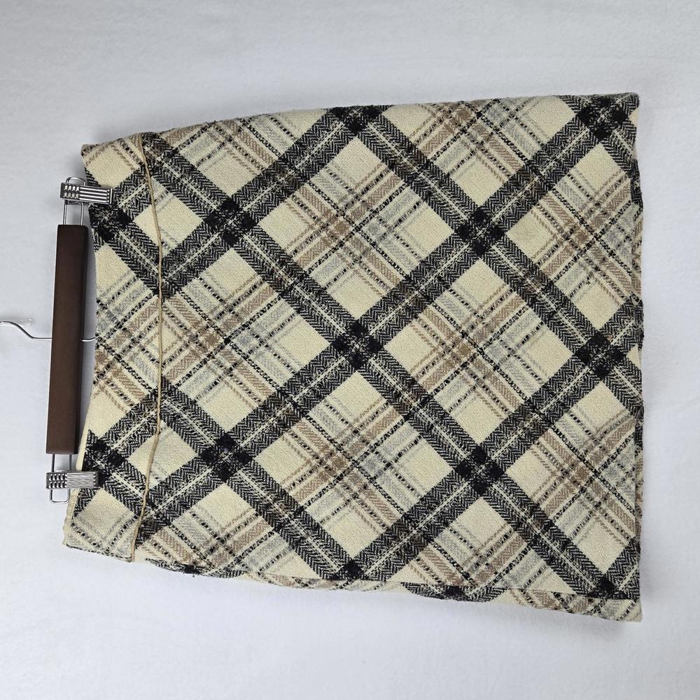 Ann Taylor LOFT Wool Plaid A-Line Midi Skirt Cream Black Size 10P